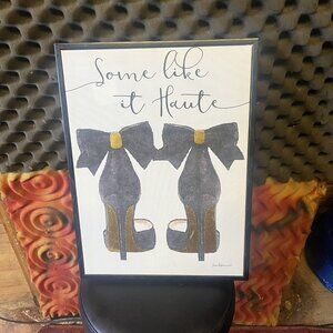 Some Like Haute Glam Pumps Heels Gold Black Bow Stretched Canvas Amanda 16”x12”